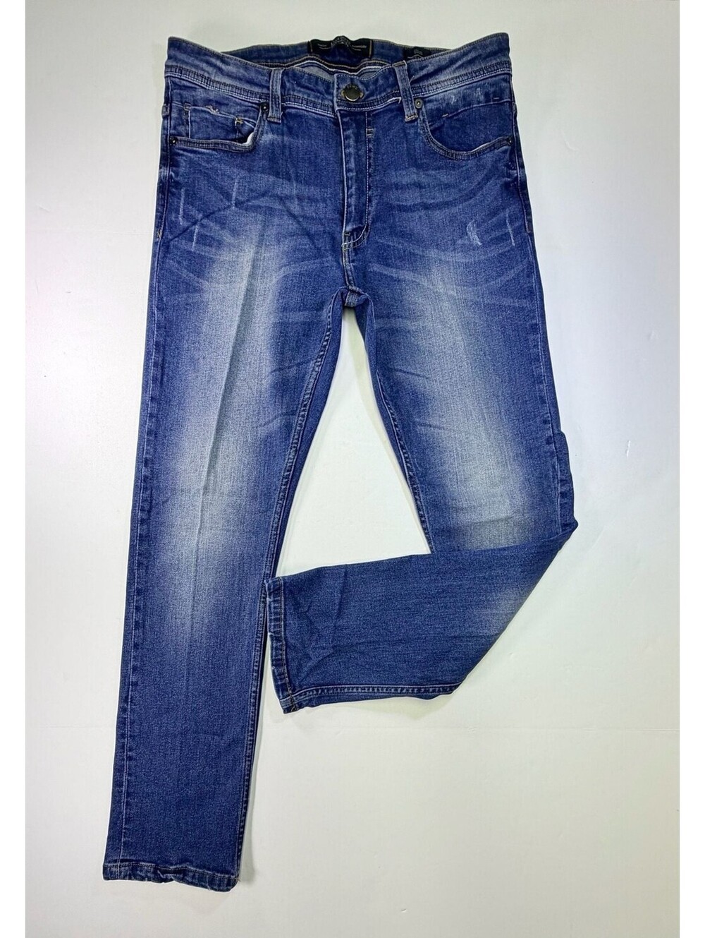 Men’s Slim Fit Stretch Blue Denim Jeans Straight Leg Distressed 33x30 pd&c